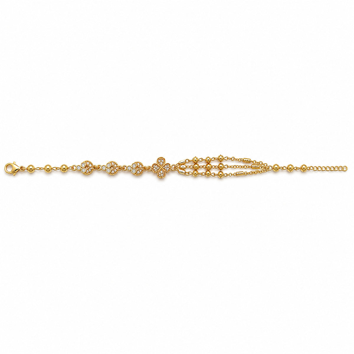Micro Gold-Plated Brass Floral Multi-Chain Bracelet for Women with Clear Stones